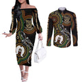 50 Years of NAIDOC Week Indigenous Couples Matching Off The Shoulder Long Sleeve Dress and Long Sleeve Button Shirt Honor The Past - Grace The Present