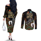 50 Years of NAIDOC Week Indigenous Couples Matching Off The Shoulder Long Sleeve Dress and Long Sleeve Button Shirt Honor The Past - Grace The Present