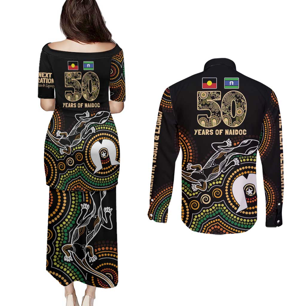 50 Years of NAIDOC Week Indigenous Couples Matching Puletasi and Long Sleeve Button Shirt Honor The Past - Grace The Present