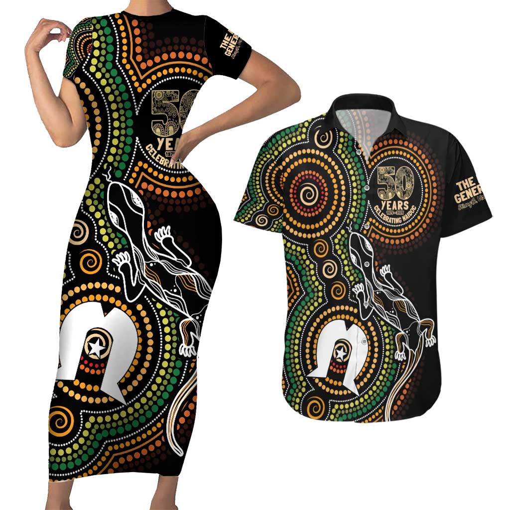 50 Years of NAIDOC Week Indigenous Couples Matching Short Sleeve Bodycon Dress and Hawaiian Shirt Honor The Past - Grace The Present