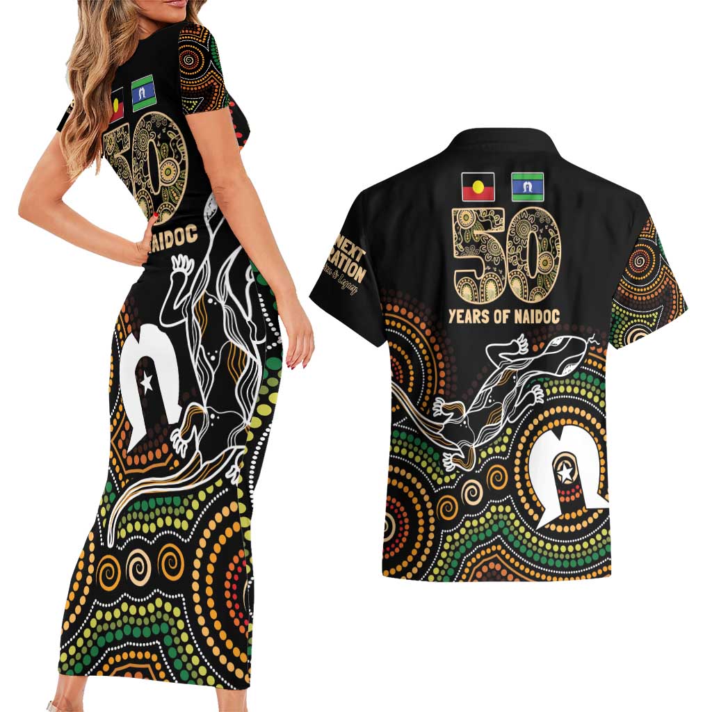 50 Years of NAIDOC Week Indigenous Couples Matching Short Sleeve Bodycon Dress and Hawaiian Shirt Honor The Past - Grace The Present