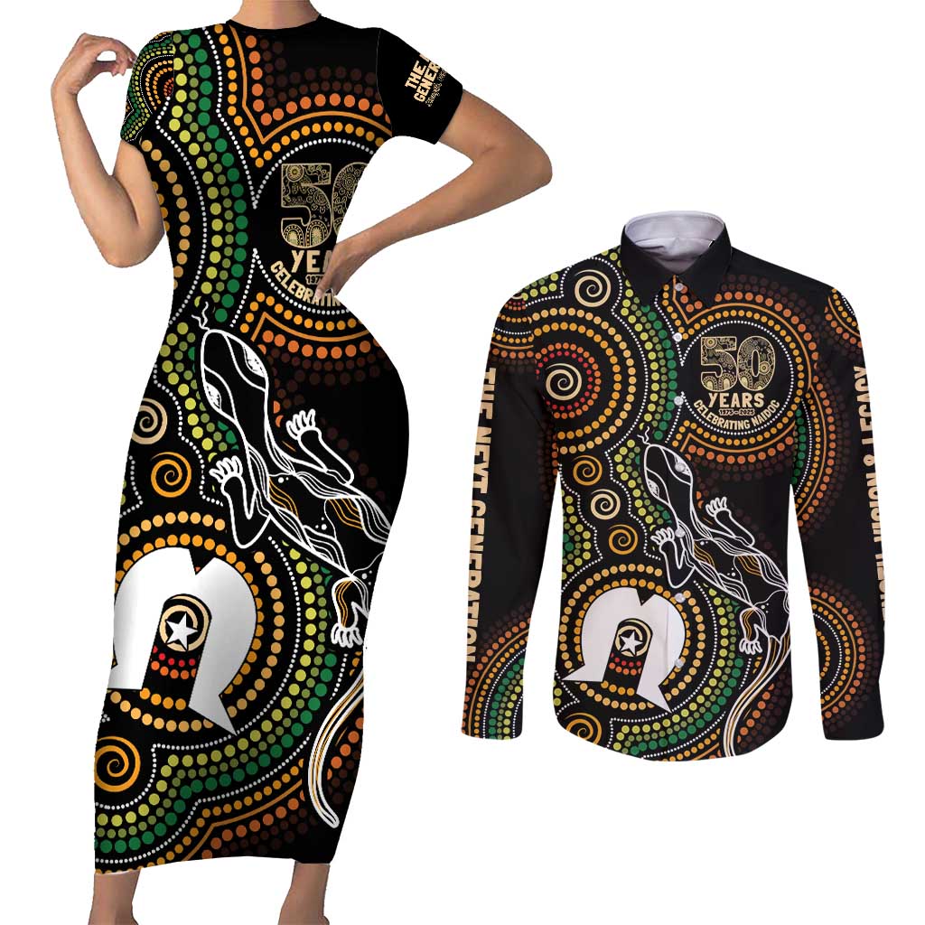 50 Years of NAIDOC Week Indigenous Couples Matching Short Sleeve Bodycon Dress and Long Sleeve Button Shirt Honor The Past - Grace The Present