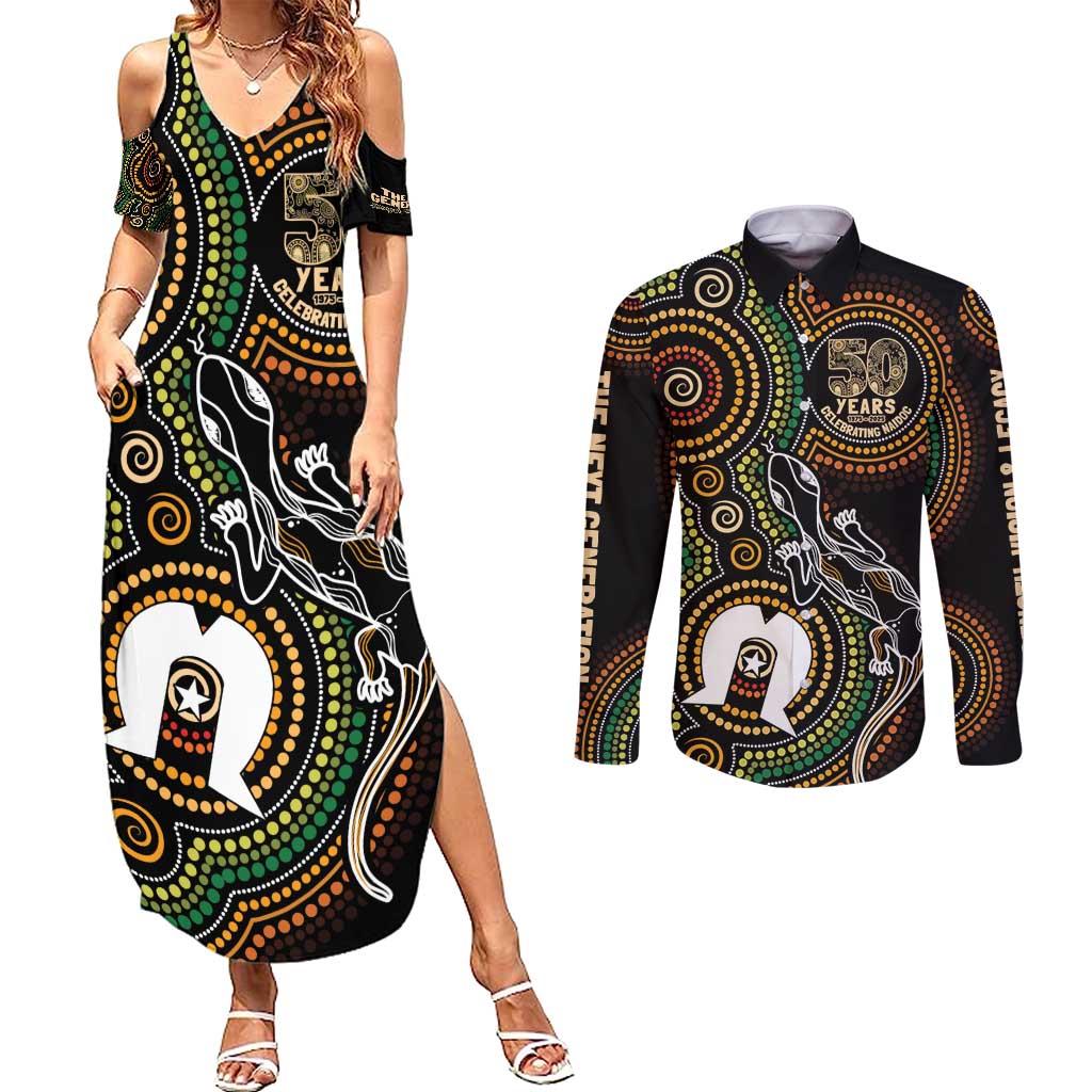 50 Years of NAIDOC Week Indigenous Couples Matching Summer Maxi Dress and Long Sleeve Button Shirt Honor The Past - Grace The Present