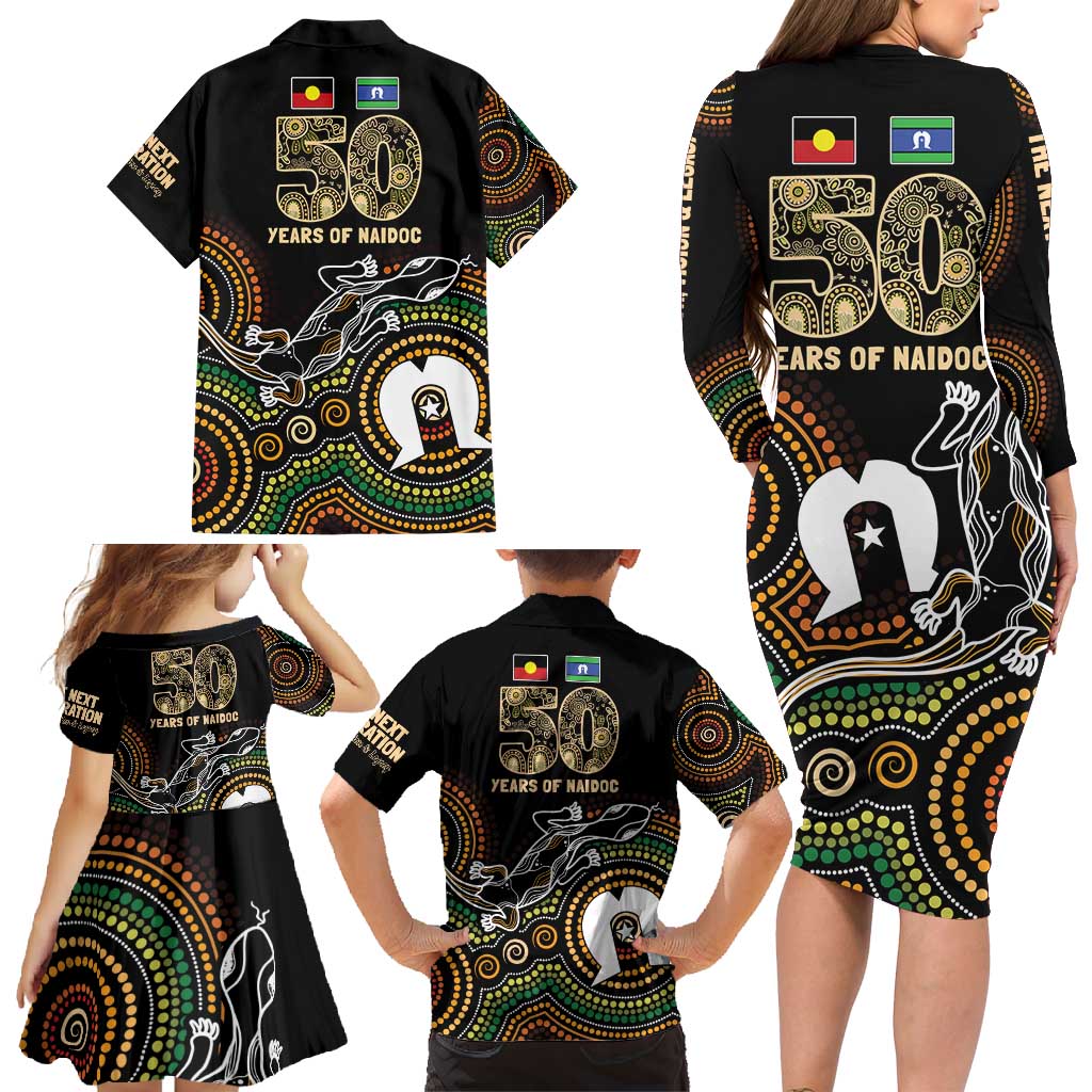 50 Years of NAIDOC Week Indigenous Family Matching Long Sleeve Bodycon Dress and Hawaiian Shirt Honor The Past - Grace The Present
