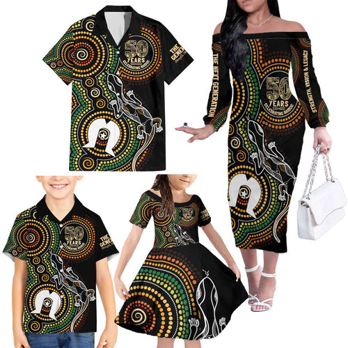 50 Years of NAIDOC Week Indigenous Family Matching Off The Shoulder Long Sleeve Dress and Hawaiian Shirt Honor The Past - Grace The Present