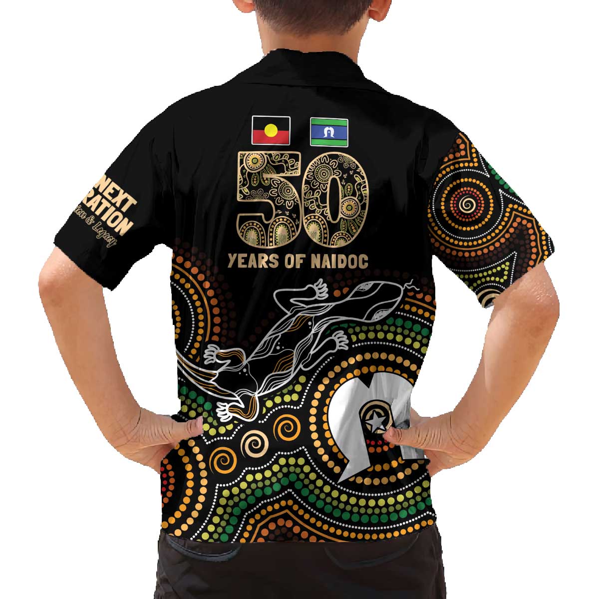 50 Years of NAIDOC Week Indigenous Family Matching Off The Shoulder Long Sleeve Dress and Hawaiian Shirt Honor The Past - Grace The Present