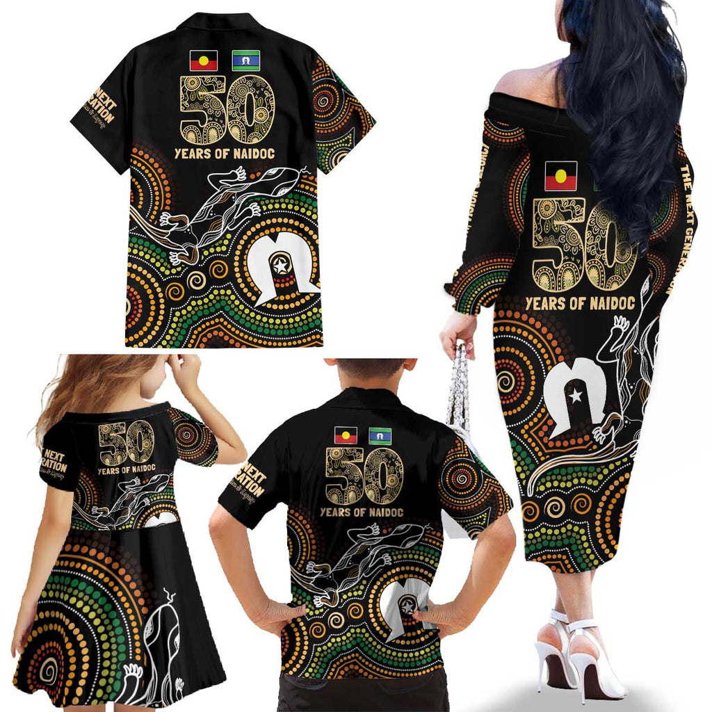 50 Years of NAIDOC Week Indigenous Family Matching Off The Shoulder Long Sleeve Dress and Hawaiian Shirt Honor The Past - Grace The Present