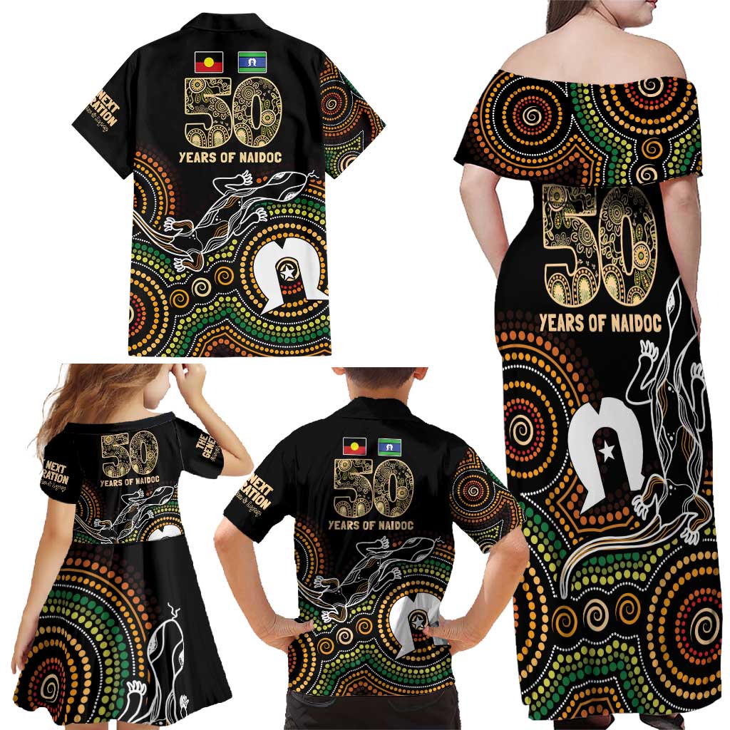 50 Years of NAIDOC Week Indigenous Family Matching Off Shoulder Maxi Dress and Hawaiian Shirt Honor The Past - Grace The Present