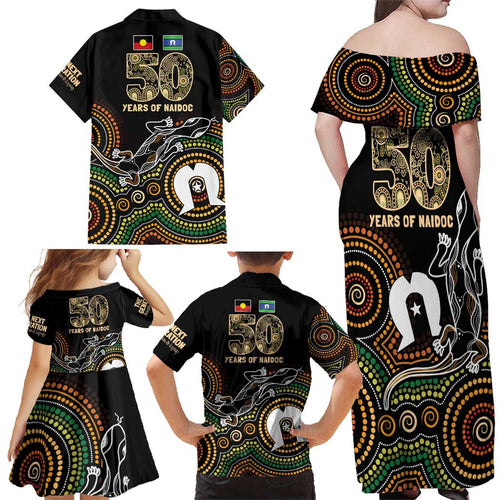 50 Years of NAIDOC Week Indigenous Family Matching Off Shoulder Maxi Dress and Hawaiian Shirt Honor The Past - Grace The Present