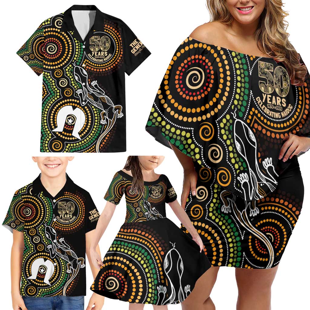 50 Years of NAIDOC Week Indigenous Family Matching Off Shoulder Short Dress and Hawaiian Shirt Honor The Past - Grace The Present
