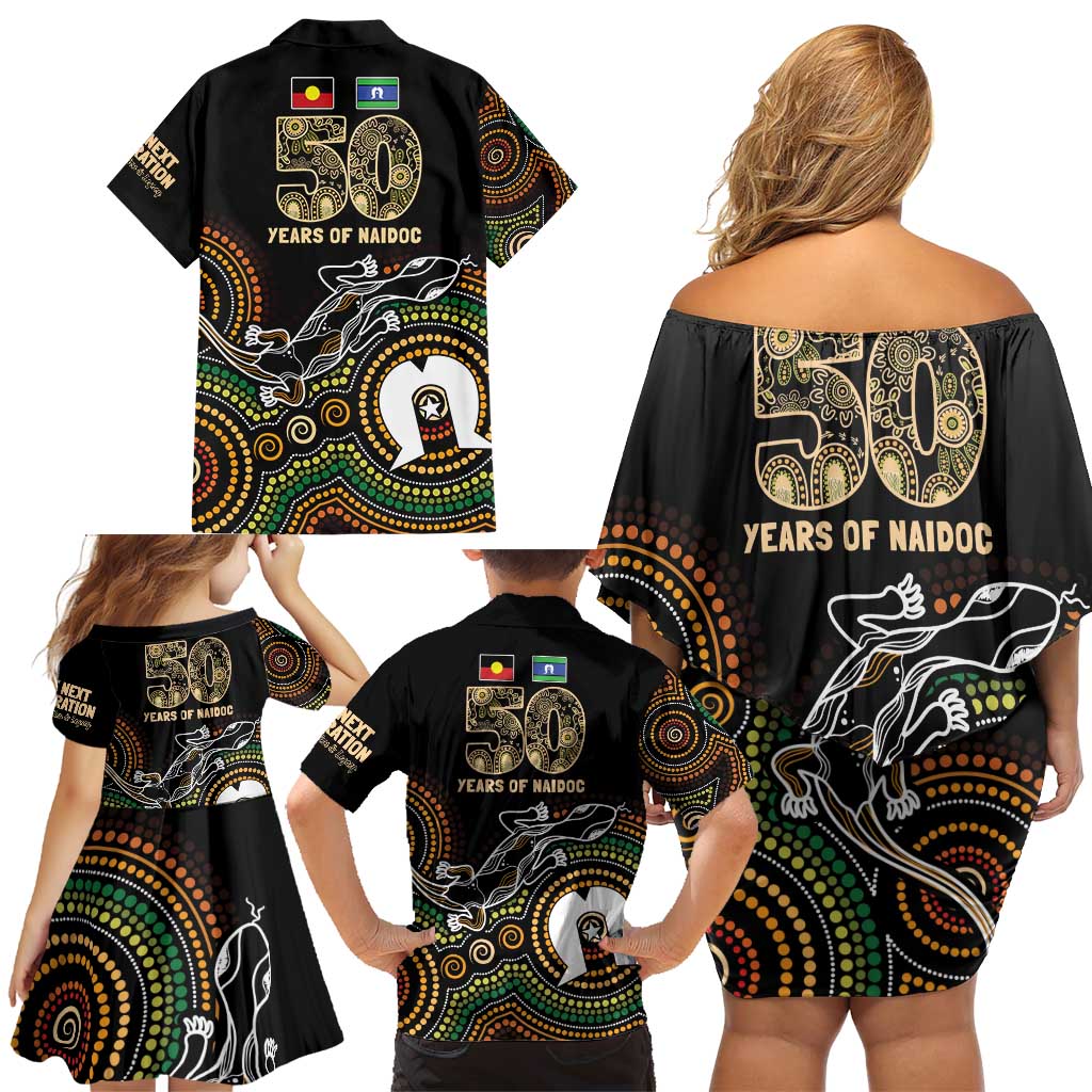 50 Years of NAIDOC Week Indigenous Family Matching Off Shoulder Short Dress and Hawaiian Shirt Honor The Past - Grace The Present