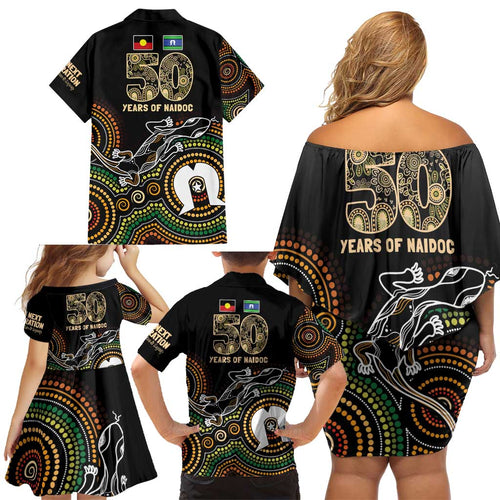50 Years of NAIDOC Week Indigenous Family Matching Off Shoulder Short Dress and Hawaiian Shirt Honor The Past - Grace The Present