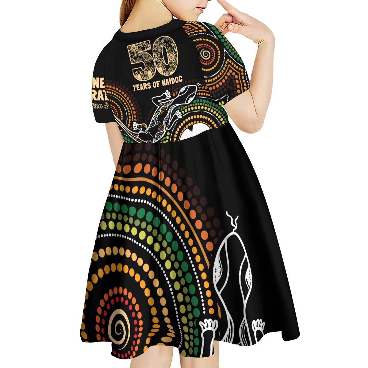 50 Years of NAIDOC Week Indigenous Kid Short Sleeve Dress Honor The Past - Grace The Present