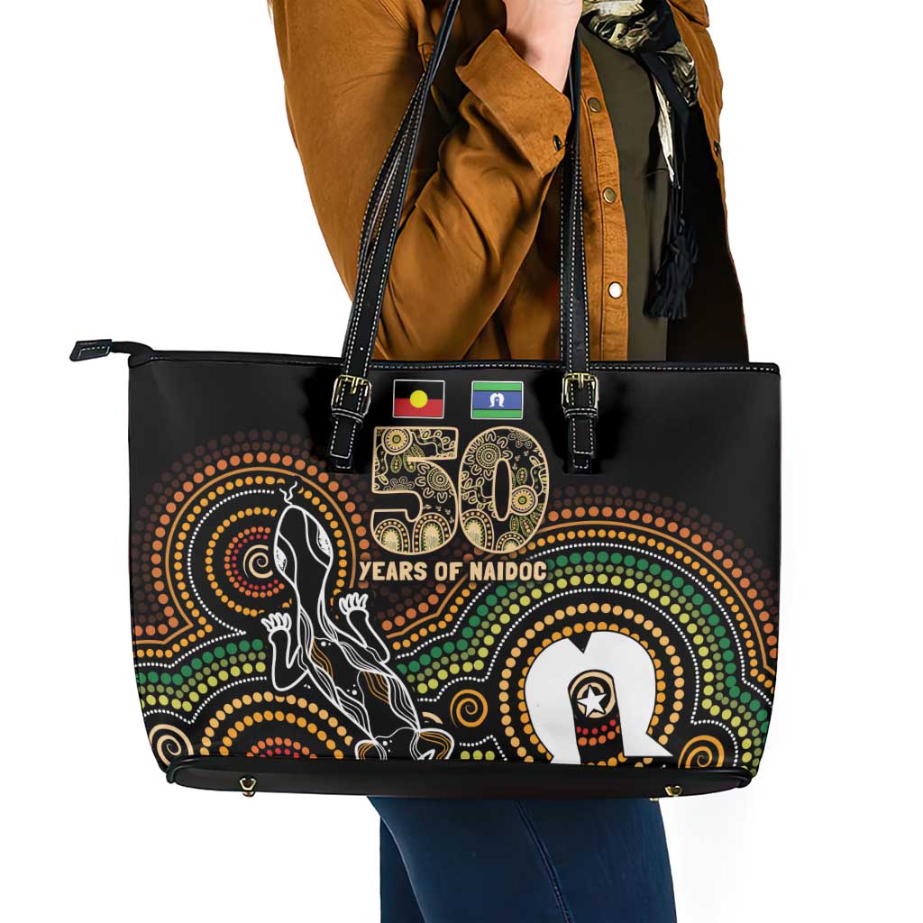 50 Years of NAIDOC Week Indigenous Leather Tote Bag Honor The Past - Grace The Present