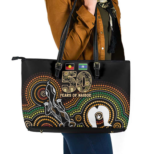 50 Years of NAIDOC Week Indigenous Leather Tote Bag Honor The Past - Grace The Present