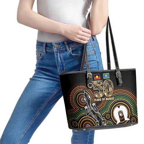 50 Years of NAIDOC Week Indigenous Leather Tote Bag Honor The Past - Grace The Present