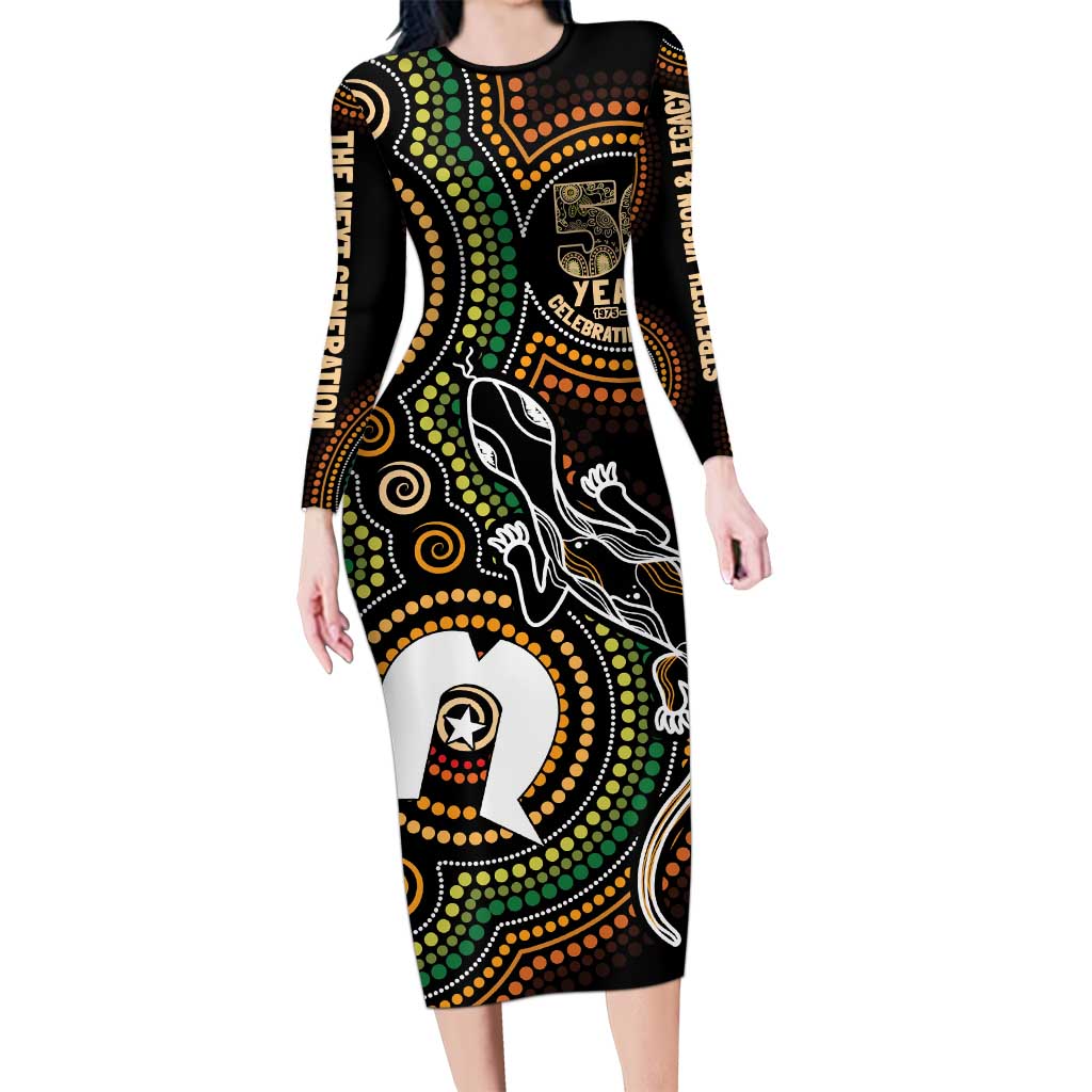 50 Years of NAIDOC Week Indigenous Long Sleeve Bodycon Dress Honor The Past - Grace The Present
