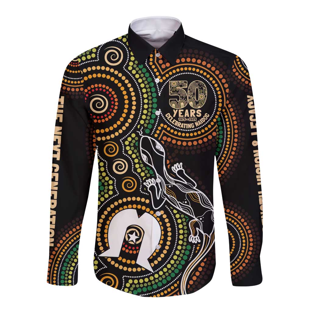 50 Years of NAIDOC Week Indigenous Long Sleeve Button Shirt Honor The Past - Grace The Present