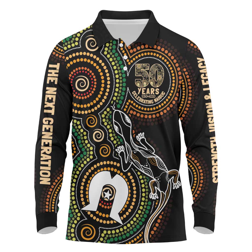 50 Years of NAIDOC Week Indigenous Long Sleeve Polo Shirt Honor The Past - Grace The Present