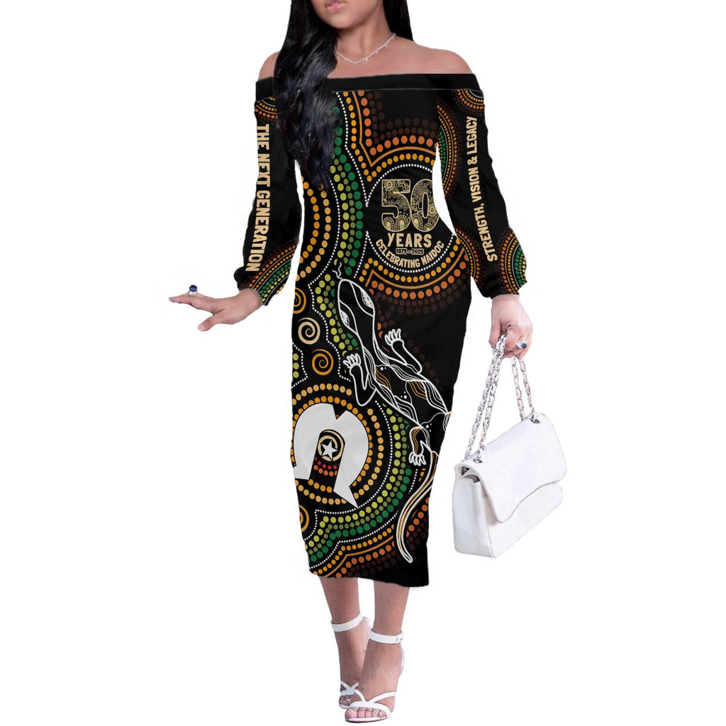 50 Years of NAIDOC Week Indigenous Off The Shoulder Long Sleeve Dress Honor The Past - Grace The Present