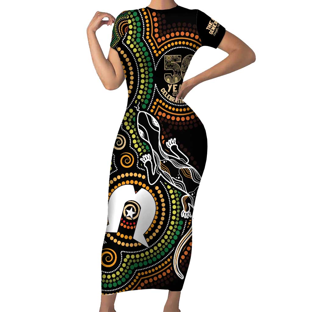 50 Years of NAIDOC Week Indigenous Short Sleeve Bodycon Dress Honor The Past - Grace The Present