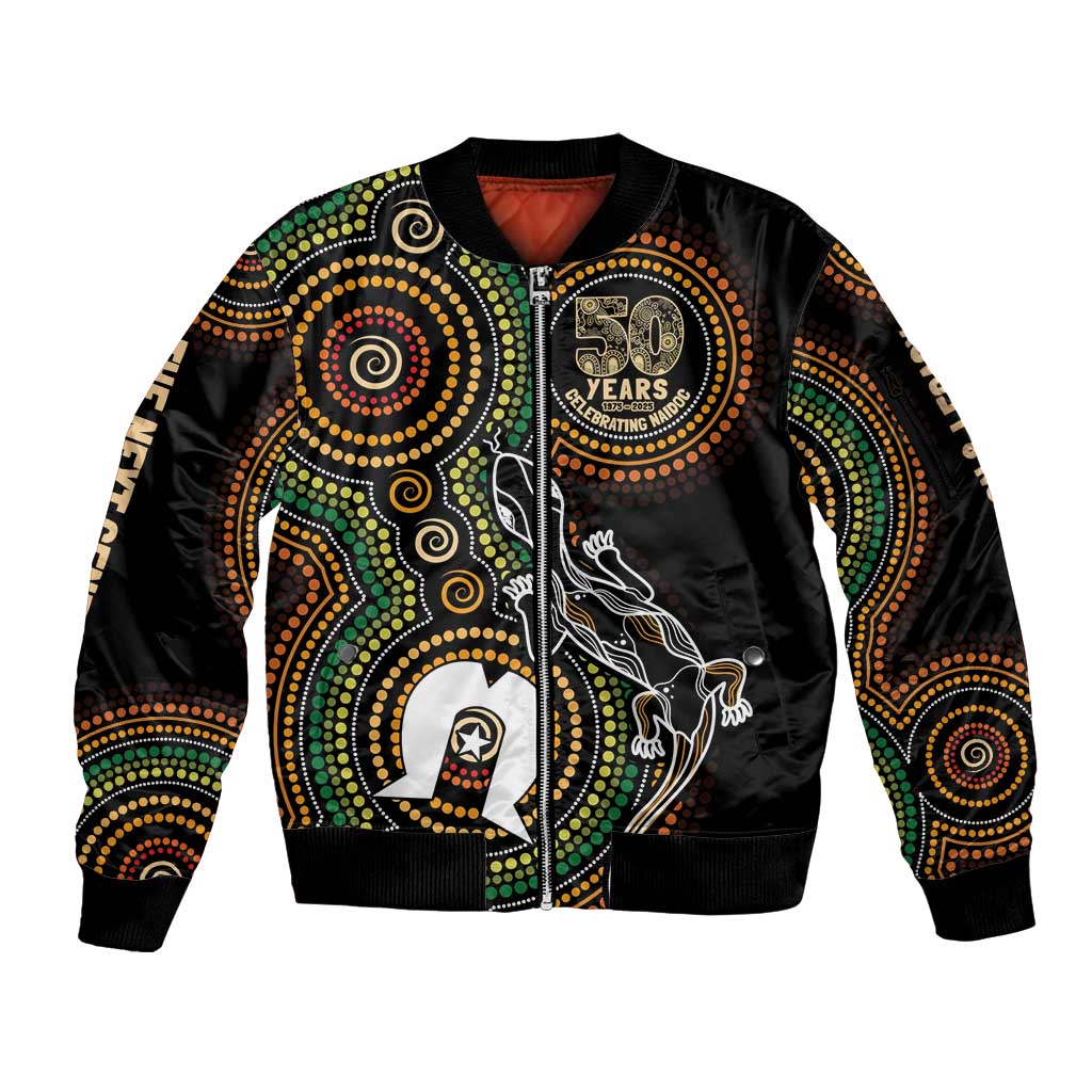 50 Years of NAIDOC Week Indigenous Sleeve Zip Bomber Jacket Honor The Past - Grace The Present