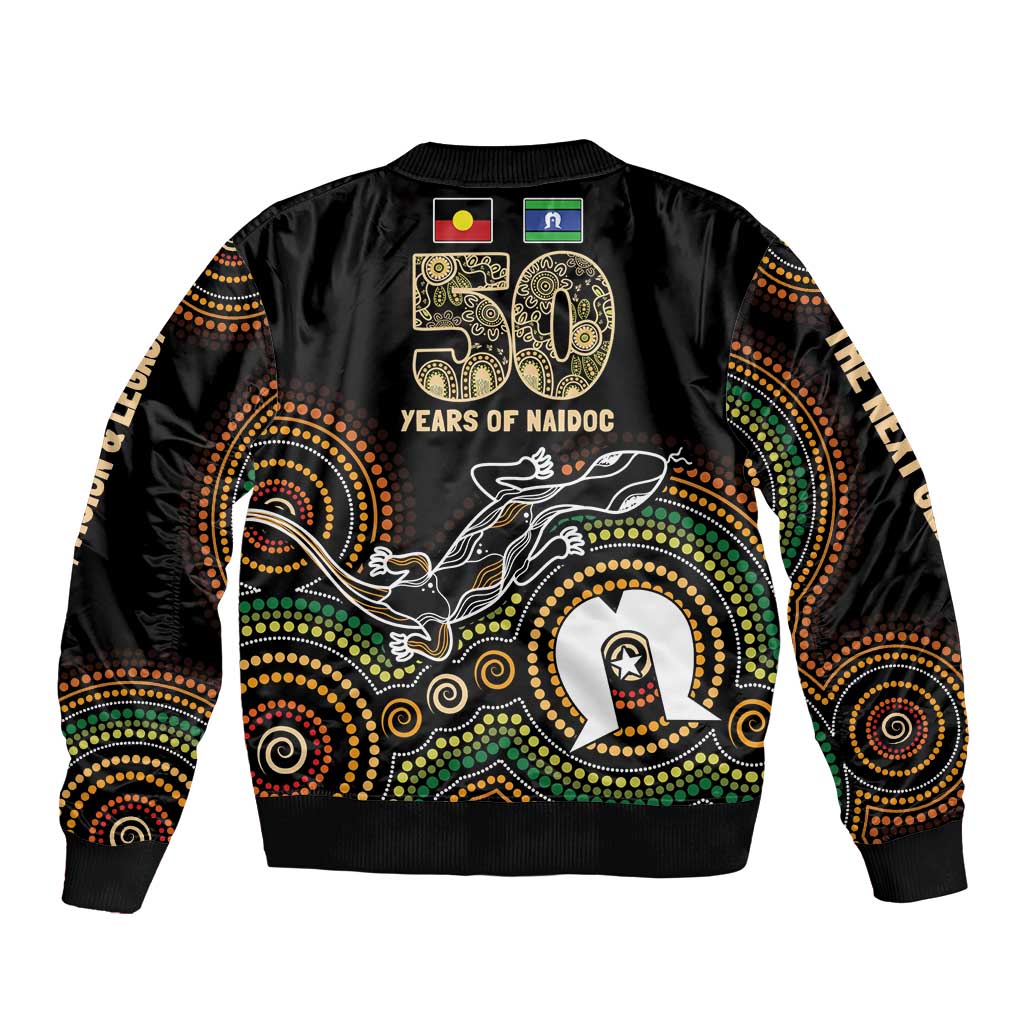 50 Years of NAIDOC Week Indigenous Sleeve Zip Bomber Jacket Honor The Past - Grace The Present