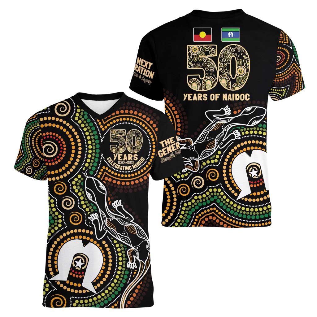 50 Years of NAIDOC Week Indigenous Women V-Neck T-Shirt Honor The Past - Grace The Present