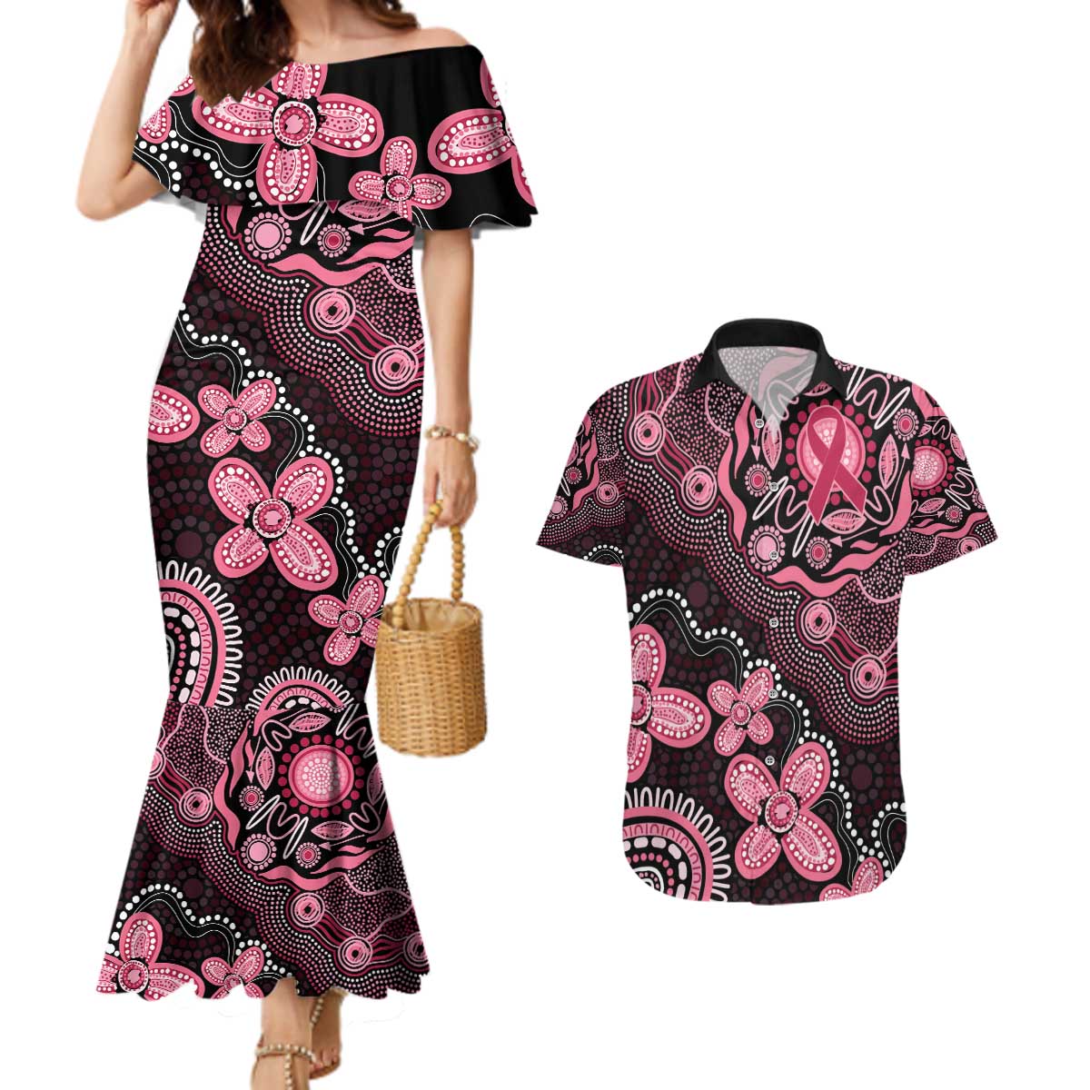Honoring 50 Years of NAIDOC 2025 Personalised Couples Matching Mermaid Dress and Hawaiian Shirt Pink Power