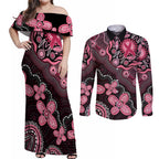 Honoring 50 Years of NAIDOC 2025 Personalised Couples Matching Off Shoulder Maxi Dress and Long Sleeve Button Shirt Pink Power