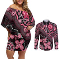 Honoring 50 Years of NAIDOC 2025 Personalised Couples Matching Off Shoulder Short Dress and Long Sleeve Button Shirt Pink Power