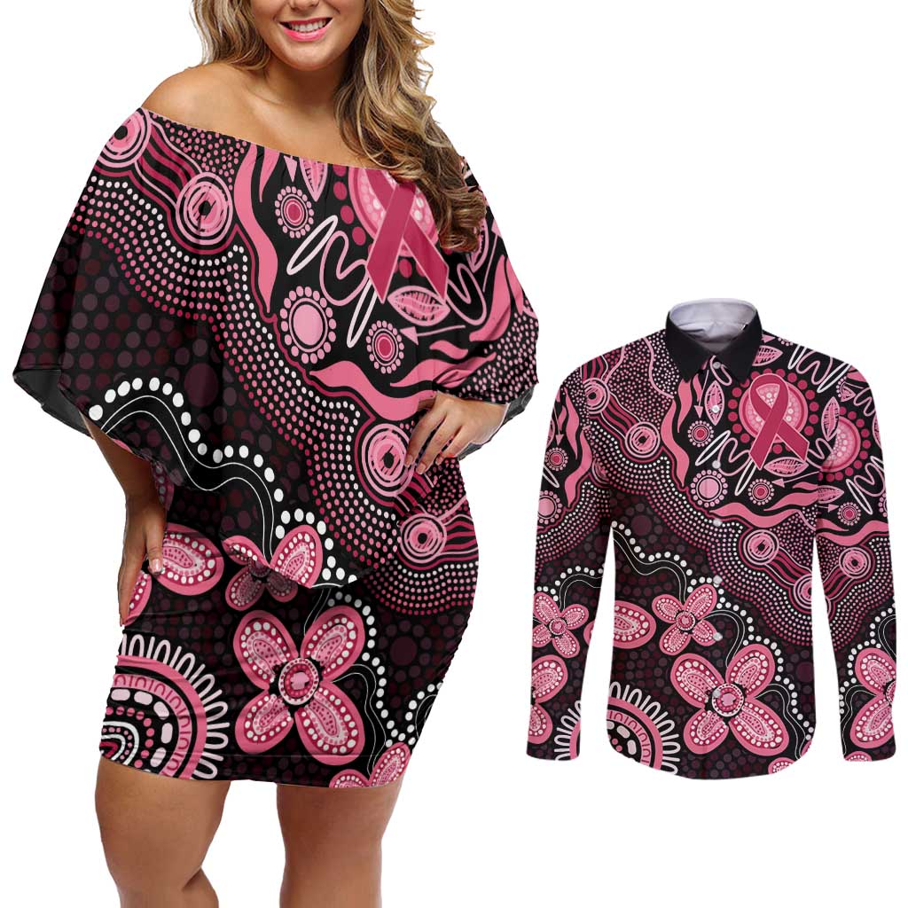 Honoring 50 Years of NAIDOC 2025 Personalised Couples Matching Off Shoulder Short Dress and Long Sleeve Button Shirt Pink Power