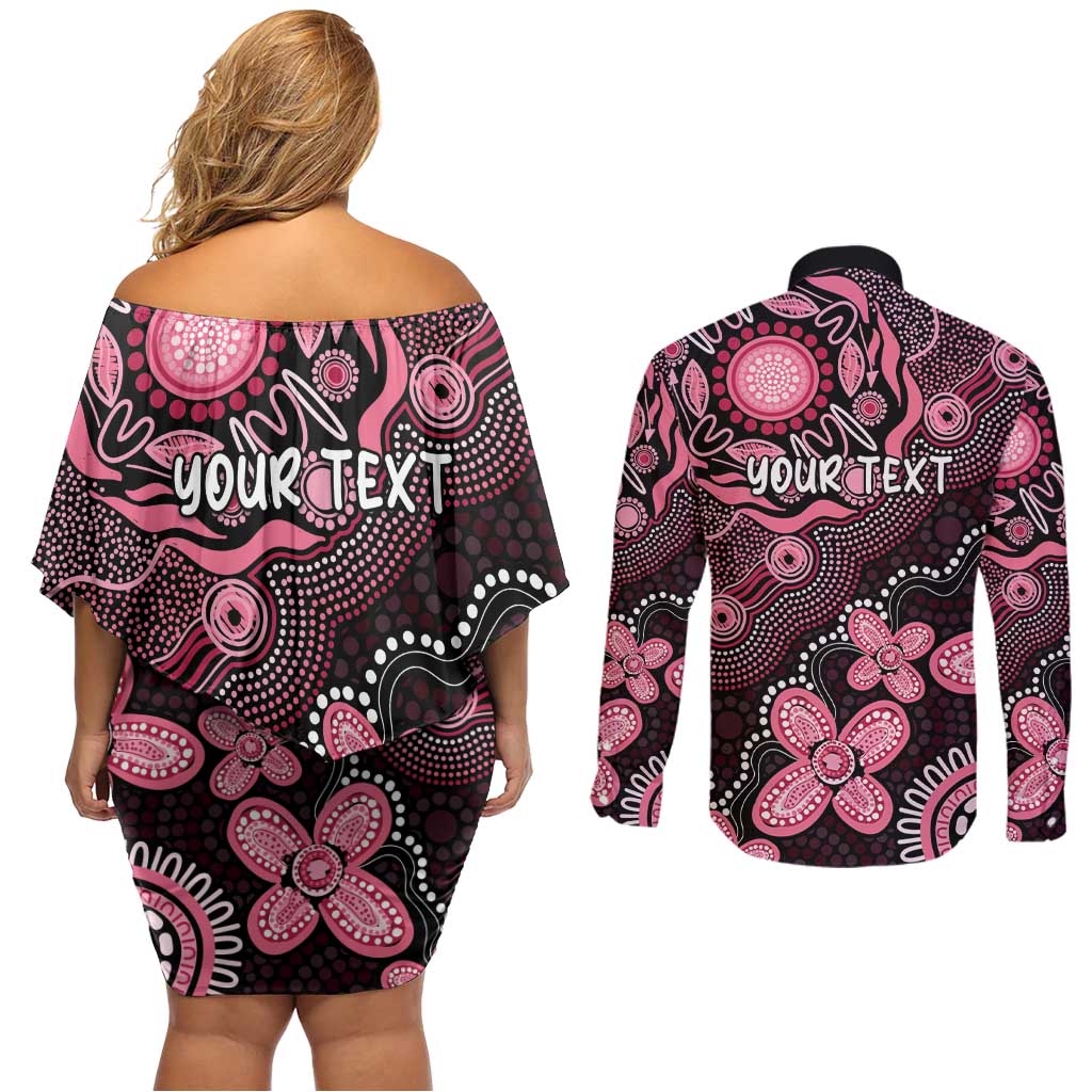 Honoring 50 Years of NAIDOC 2025 Personalised Couples Matching Off Shoulder Short Dress and Long Sleeve Button Shirt Pink Power