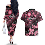 Honoring 50 Years of NAIDOC 2025 Personalised Couples Matching Off The Shoulder Long Sleeve Dress and Hawaiian Shirt Pink Power