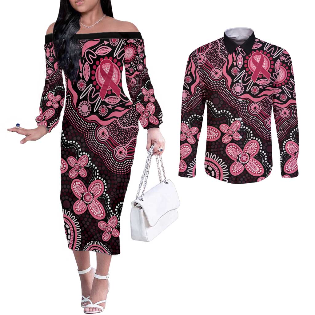 Honoring 50 Years of NAIDOC 2025 Personalised Couples Matching Off The Shoulder Long Sleeve Dress and Long Sleeve Button Shirt Pink Power