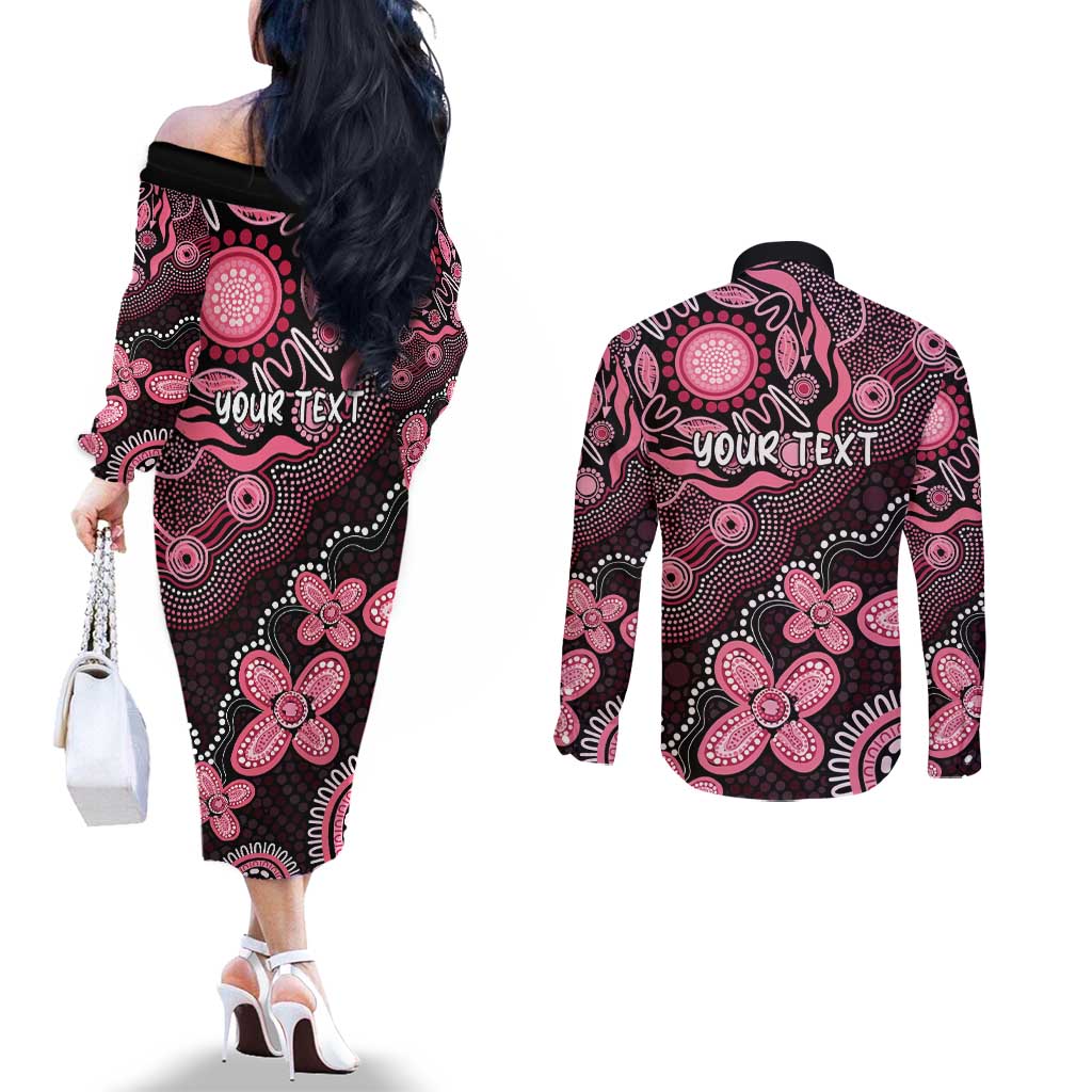 Honoring 50 Years of NAIDOC 2025 Personalised Couples Matching Off The Shoulder Long Sleeve Dress and Long Sleeve Button Shirt Pink Power