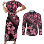 Honoring 50 Years of NAIDOC 2025 Personalised Couples Matching Short Sleeve Bodycon Dress and Long Sleeve Button Shirt Pink Power