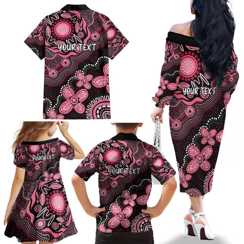 Honoring 50 Years of NAIDOC 2025 Personalised Family Matching Off The Shoulder Long Sleeve Dress and Hawaiian Shirt Pink Power