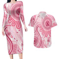 NAIDOC Week 2025 Indigenous Couples Matching Long Sleeve Bodycon Dress and Hawaiian Shirt Breast Cancer Pink Ribbon