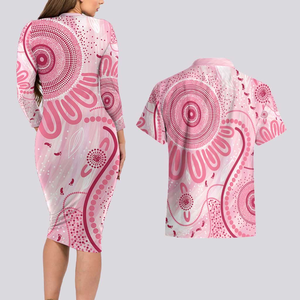 NAIDOC Week 2025 Indigenous Couples Matching Long Sleeve Bodycon Dress and Hawaiian Shirt Breast Cancer Pink Ribbon
