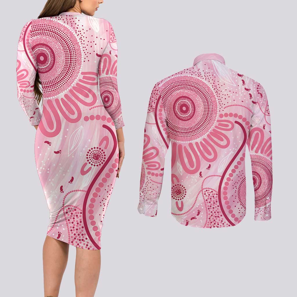 NAIDOC Week 2025 Indigenous Couples Matching Long Sleeve Bodycon Dress and Long Sleeve Button Shirt Breast Cancer Pink Ribbon