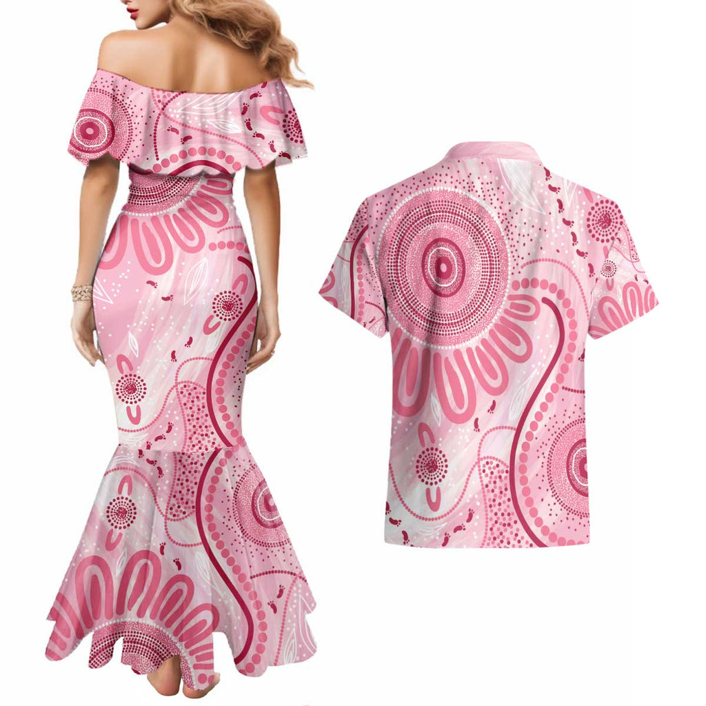NAIDOC Week 2025 Indigenous Couples Matching Mermaid Dress and Hawaiian Shirt Breast Cancer Pink Ribbon