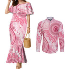 NAIDOC Week 2025 Indigenous Couples Matching Mermaid Dress and Long Sleeve Button Shirt Breast Cancer Pink Ribbon
