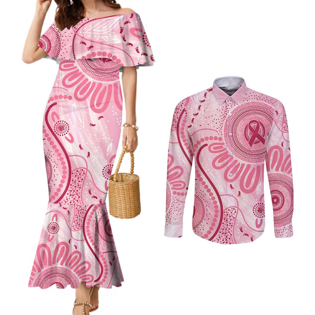 NAIDOC Week 2025 Indigenous Couples Matching Mermaid Dress and Long Sleeve Button Shirt Breast Cancer Pink Ribbon