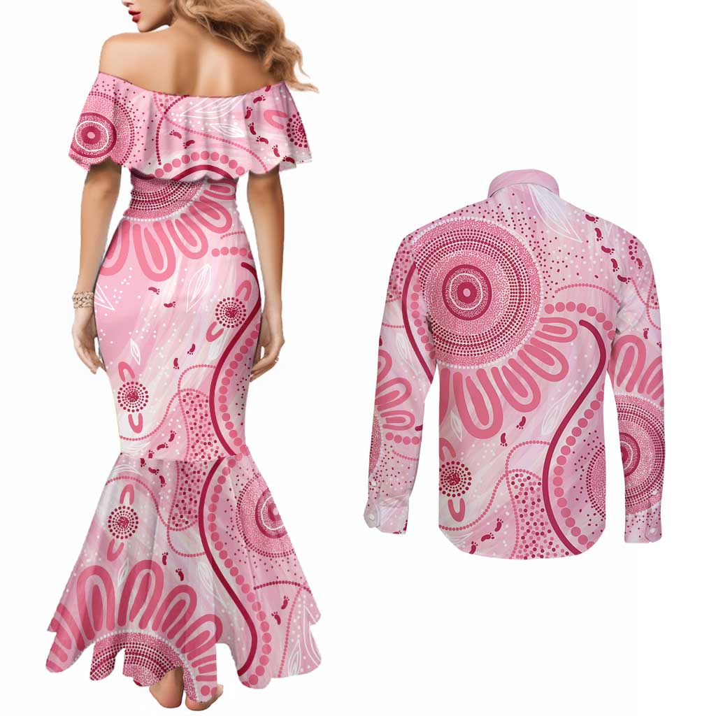 NAIDOC Week 2025 Indigenous Couples Matching Mermaid Dress and Long Sleeve Button Shirt Breast Cancer Pink Ribbon