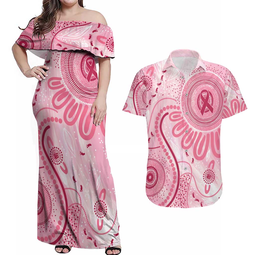 NAIDOC Week 2025 Indigenous Couples Matching Off Shoulder Maxi Dress and Hawaiian Shirt Breast Cancer Pink Ribbon