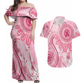 NAIDOC Week 2025 Indigenous Couples Matching Off Shoulder Maxi Dress and Hawaiian Shirt Breast Cancer Pink Ribbon
