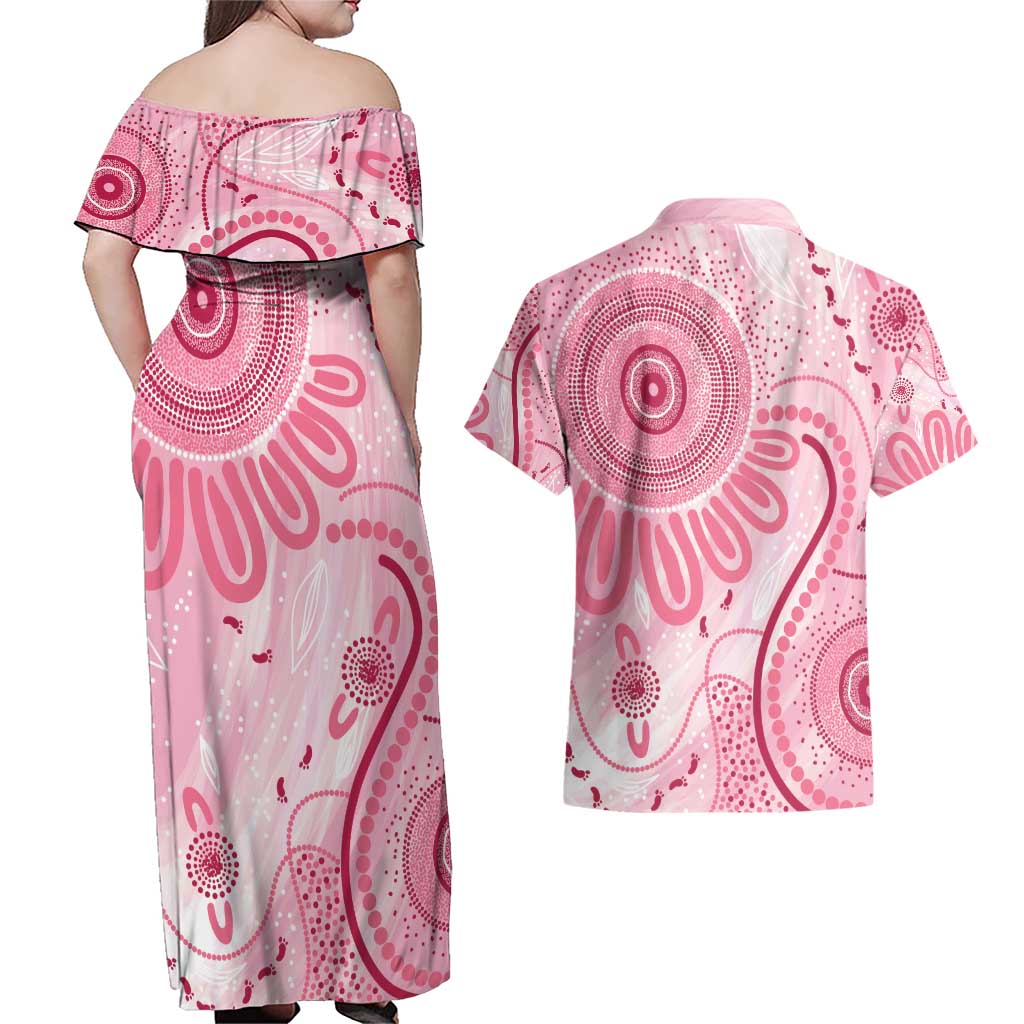 NAIDOC Week 2025 Indigenous Couples Matching Off Shoulder Maxi Dress and Hawaiian Shirt Breast Cancer Pink Ribbon