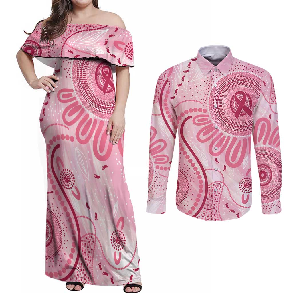 NAIDOC Week 2025 Indigenous Couples Matching Off Shoulder Maxi Dress and Long Sleeve Button Shirt Breast Cancer Pink Ribbon