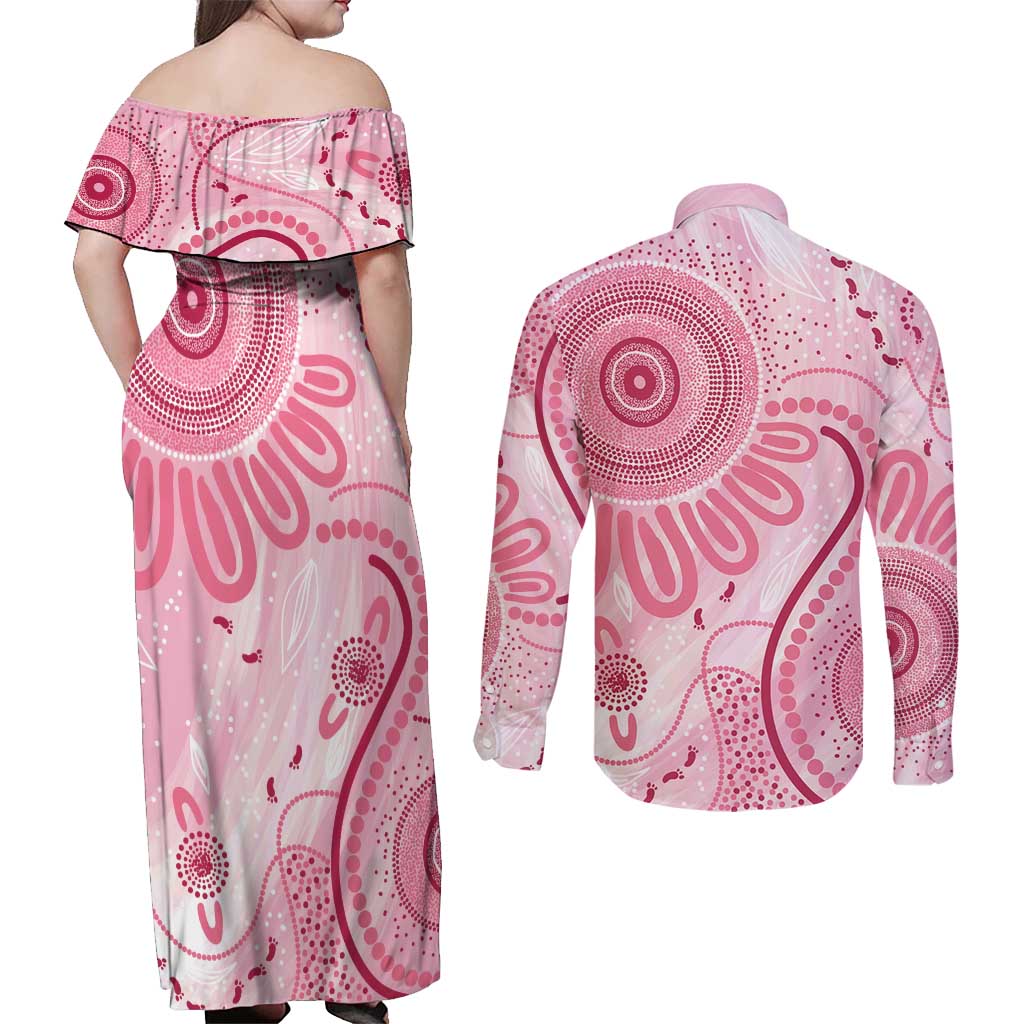 NAIDOC Week 2025 Indigenous Couples Matching Off Shoulder Maxi Dress and Long Sleeve Button Shirt Breast Cancer Pink Ribbon